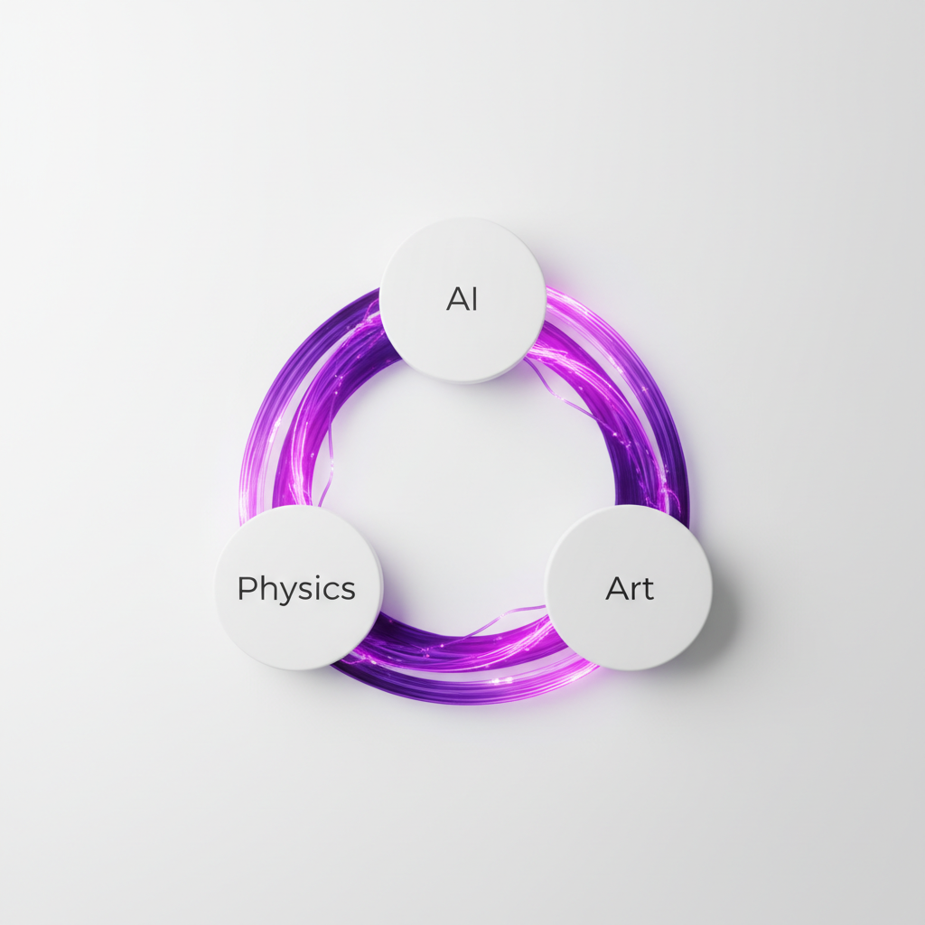 A diagram showing the virtuous cycle between Physics, AI, and Art.